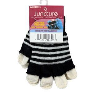 Juncture Women's 3-in-1 Magic Gloves Black White Striped Convertible One Size